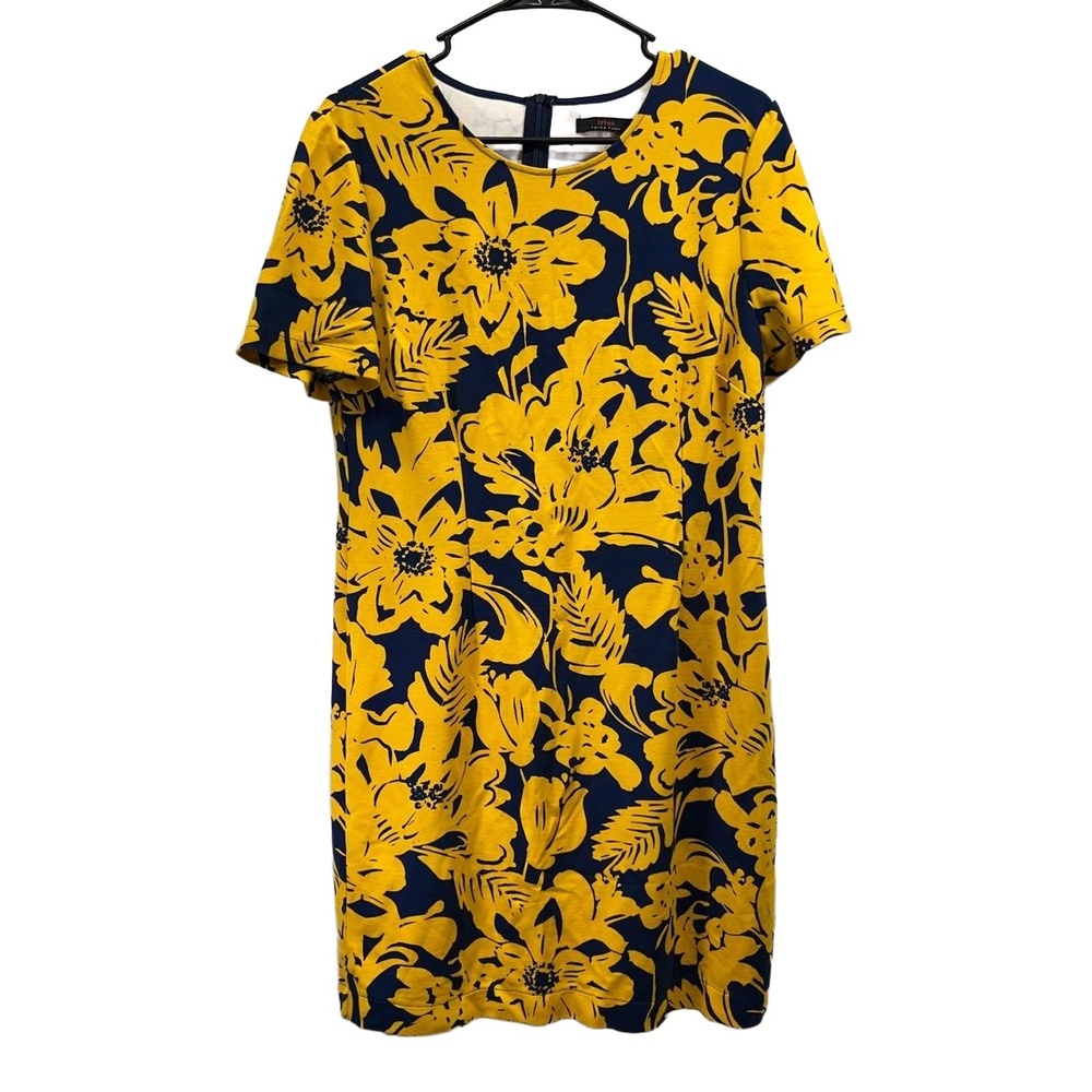 Trina Turk‎ Zap Marigold Navy Womens Yellow Floral Print Stretch Mini Dress XL